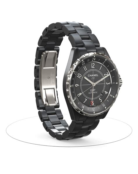 J12 GMT Watch, 41 mm Black Ceramic & Steel 